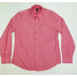 Club Monaco Size XL Men's Magenta White Pin Stripe Long Sleeve Pocket Shirt